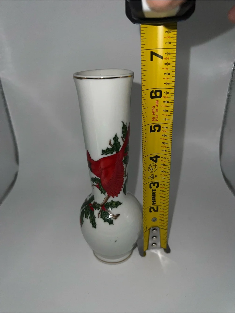 White Porcelain Cardinal Bud Vase with Red Cardinal Accent